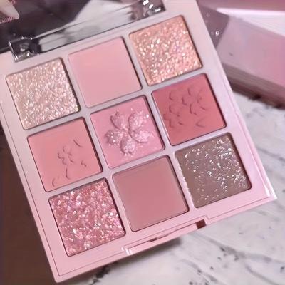 Palette Ombretti Nove Colori Fiori di Ciliegio - Opaco & Scintillante, Tonalità Terra, Facile da Sfumare