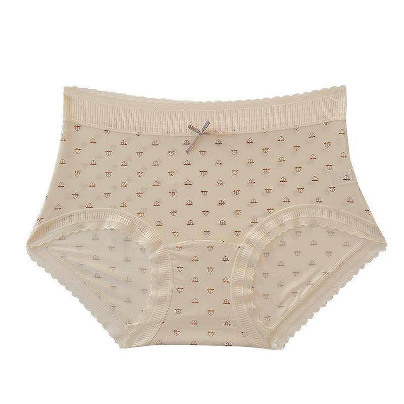 Ladies Spring and Summer Sweet Print Ultra Thin No Trace Ice Silk High Shot Middle Waist Triangle Briefs