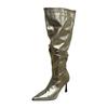 High-heeled Sleeve Pleated Piled Boots Women's 2025 Autumn and Winter Sexy Pointed Thin Heels High But Knee-long Boots