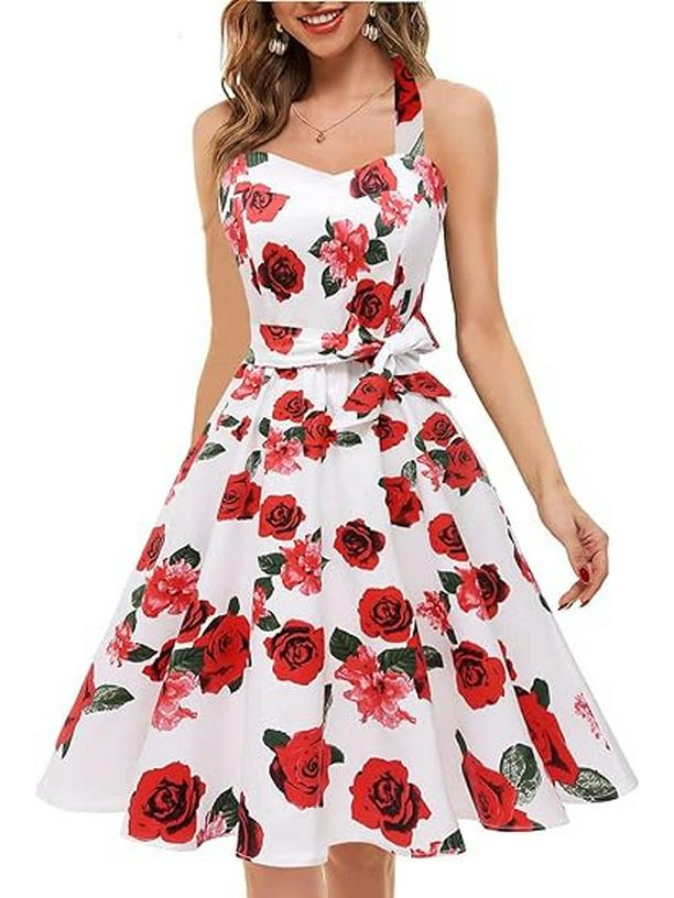 2026 Women's Summer Backless Halter Dress with Retro Print