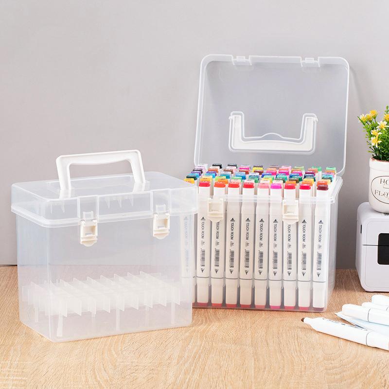 12/24/36/48/60/80 Grids Markers Storage Box Portable Watercolor Drawing Pen Case For Painting Plastic Stationery Organizer Box