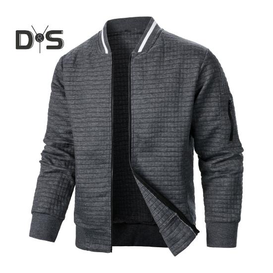 Herrenjacke Herbst Winter Einfarbig Waffelstruktur Sweatshirtjacke mit Taschen Reißverschlussleiste Lässige Oberbekleidung Sportliche Kleidung