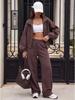 Basic full zipper sports suit for women, loose waist jacket, elastic waist wide-leg trousers two-piece set