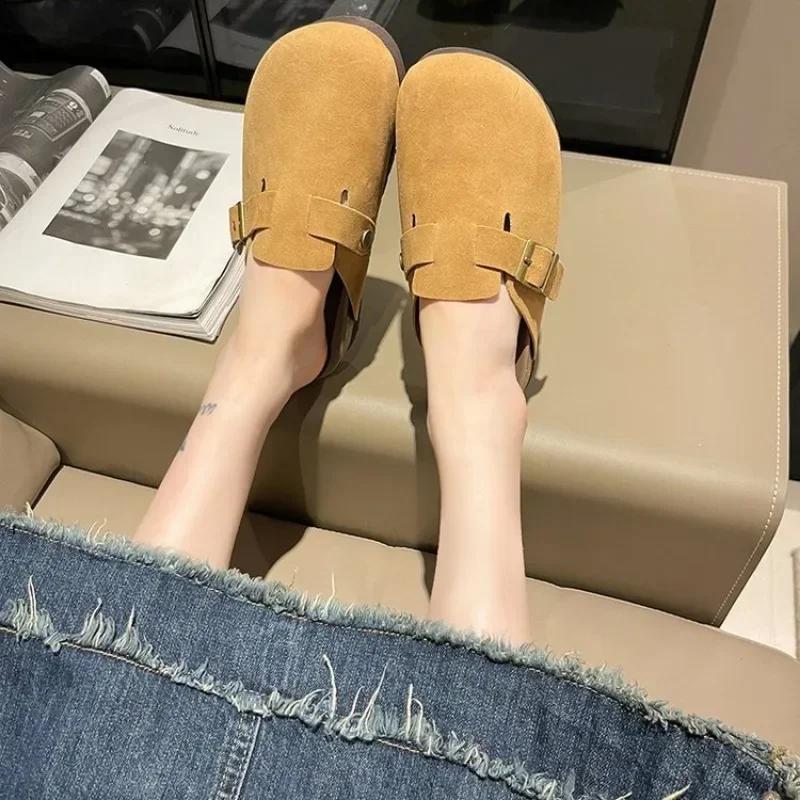 Zapatos Mujer 2025 New Women's Suede Mules Slippers Platform Flats Boston Clogs Sandals Fashion Outdoor Slip on Beach Sandalias