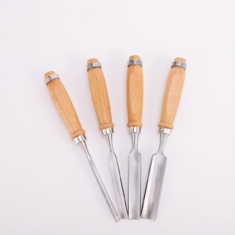 4pc Carpenter Essential Chisels Practical Wooden Handle Tool Flat Chisel for Furniture Making and Wood Crafting