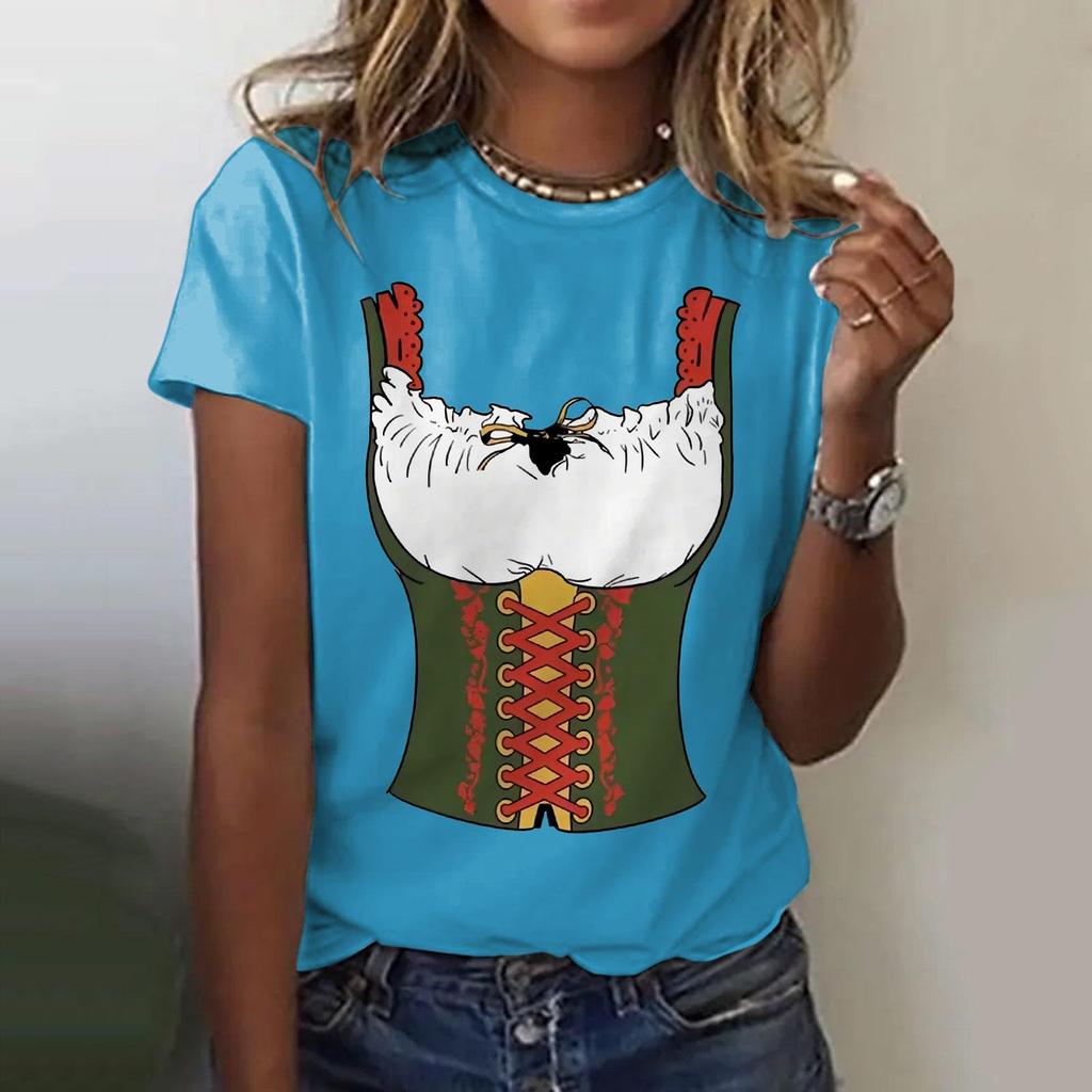 Women's Casual Pullover Short Sleeve T-Shirt Oktoberfest Print Crew Neck Top Lightweight Soft Fabric Comfortable Fit