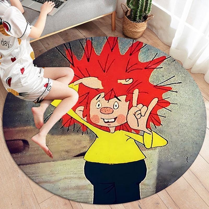 Meister Eder Und Sein Pumuckl Round Area Rug,Carpet Rug for Living Room Bedroom Sofa Playroom Decor,Non-slip Floor Mat
