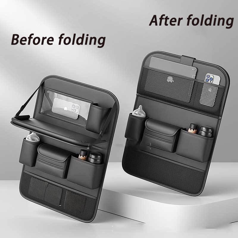 Car Seat Back Organizer Auto Back Seat Storage Bag with Foldable Table Tray Tablet Holder Tissue Box Multi Pocket Organizer Bag