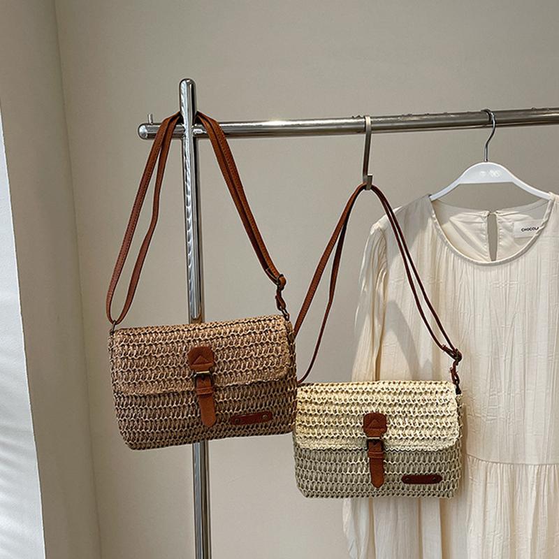 New Fashionable Straw Women's Bag, Trendy Vacation Casual Shoulder Crossbody Bag, Versatile Stylish Straw Flap Bag CLE
