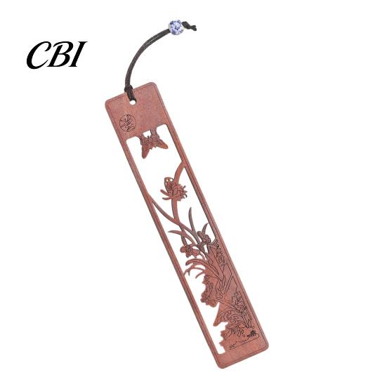 Traditional Chinese Design Bookmark Rosewood Bookmark, Plum Orchid Bamboo Chrysanthemum Carved Classic Fine Oily Wood Style Page Marker for