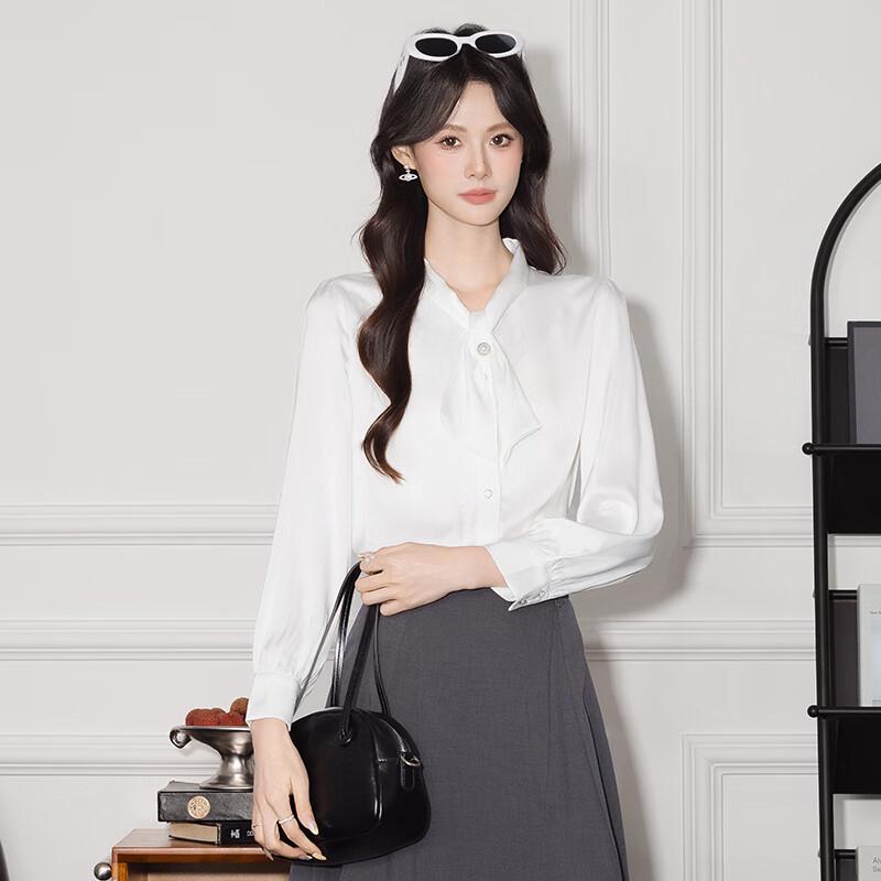 Women's Long Sleeve Scarf Tie Shirt