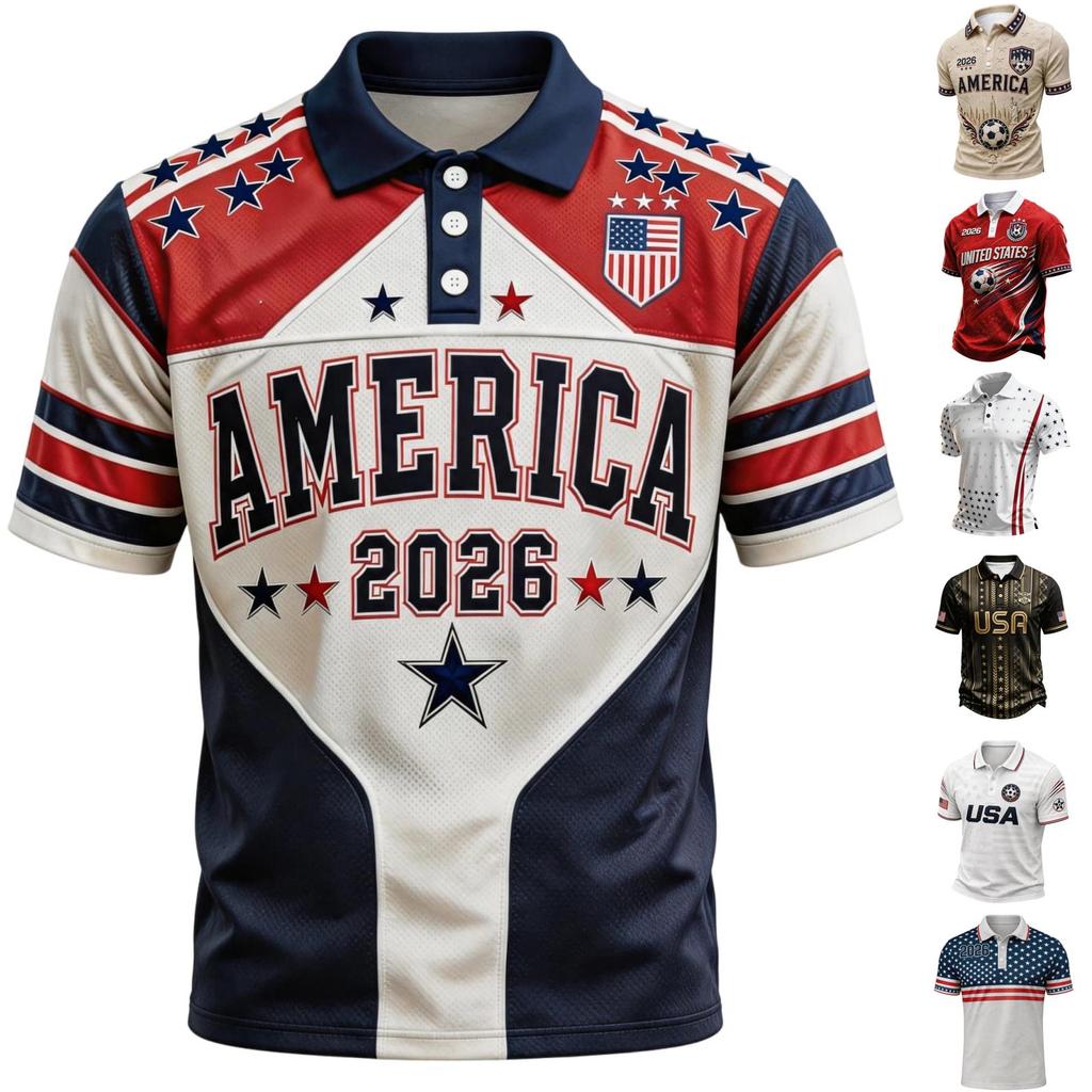 Men's Short Sleeve Shirt Loose Fit Breathable USA Soccer Fan Casual Wear