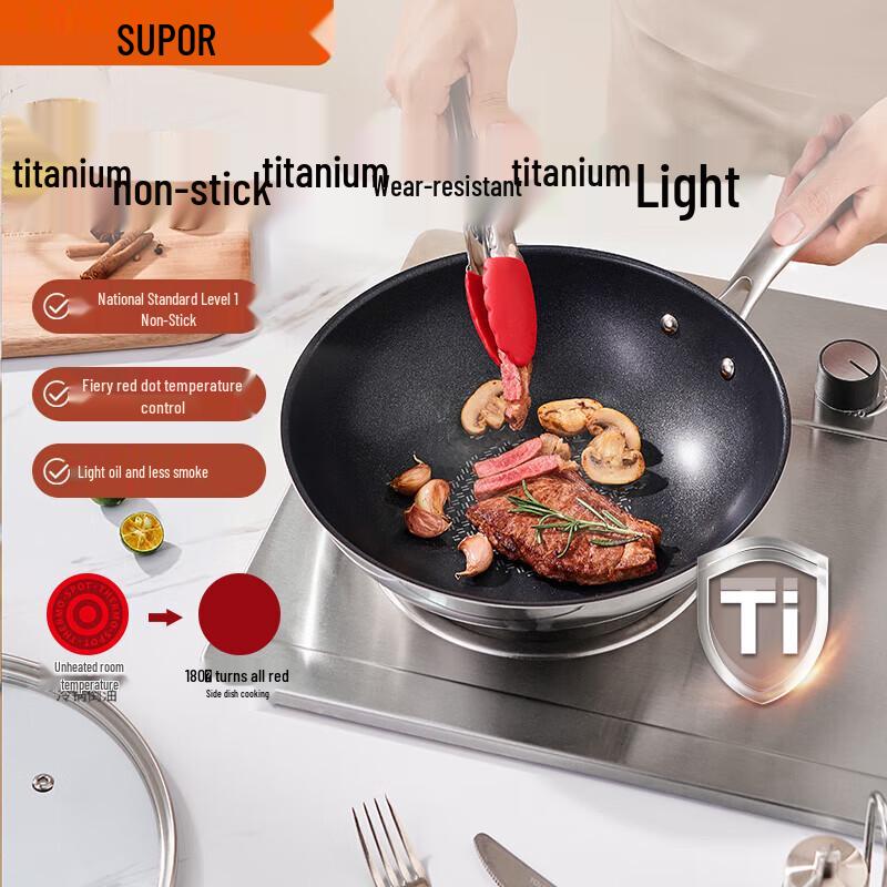 SUPOR Aurora Series Fire Red Dot Titanium Wok