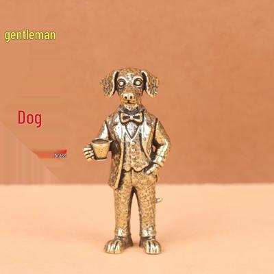 Brass Gentleman Dog Drinking Coffee Ornament: Retro Desktop Tea Pet Handicraft Decoration