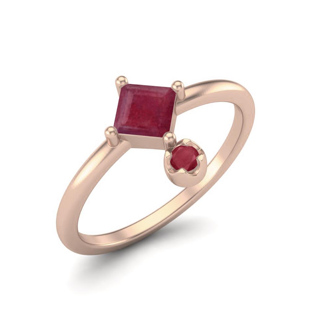 4MM Square Shaped Ruby 925 Sterling Silver Rose Vermeil Platinum Plated Women Wedding Stackable Ring