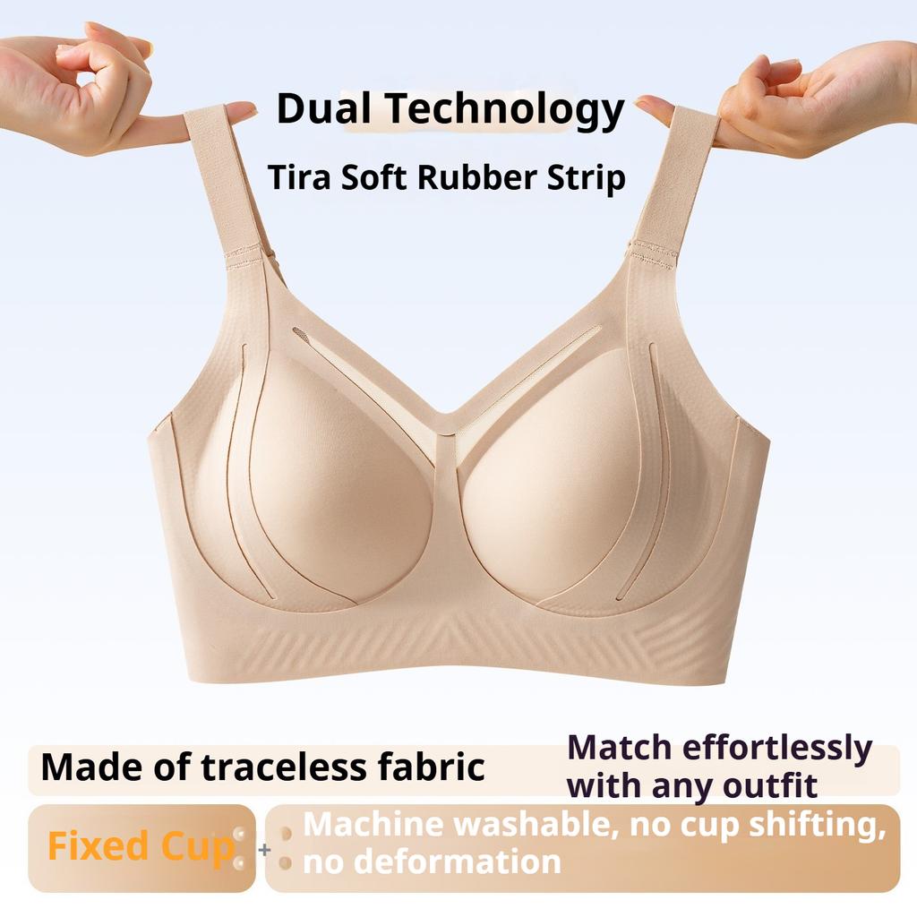 Women Invisible Liquid Foundation Bra Seamless Anti‑Gravity Lift Plus Size Minimizer Bra Thin Large Bust Bra Gather Side Fat
