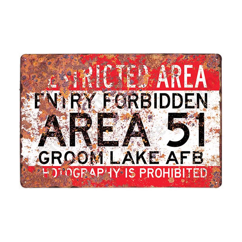 DORA Tin Sign Warning Area Metal Tin Sign UFO Vintage Wall Plaques Art Poster Decoration Painting Home Decor Xcm