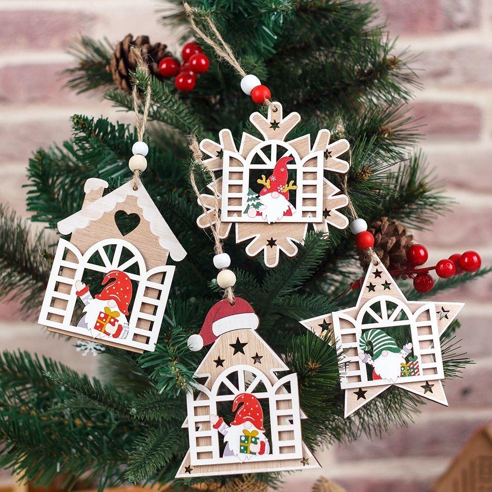 

Пентаграмма Деревянный дом Безликий кулон Снежинка Рождественские украшения Новый год