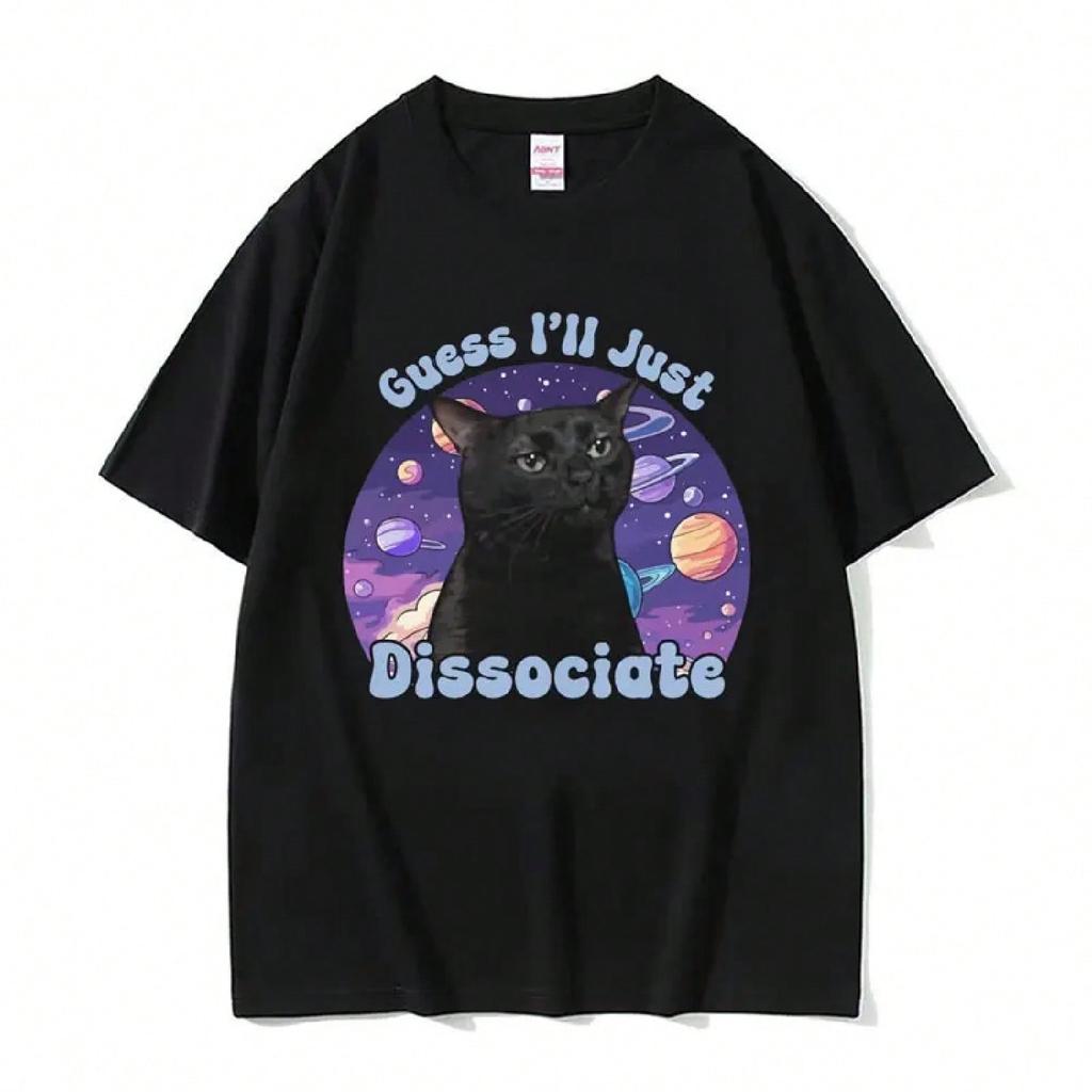 Black Cat Christmas Fairy Lights And Santa Claus Hat T-Shirt