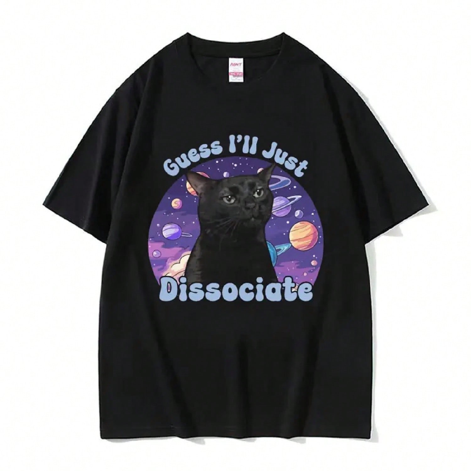 Black Cat Christmas Fairy Lights And Santa Claus Hat T-Shirt S разноцветный