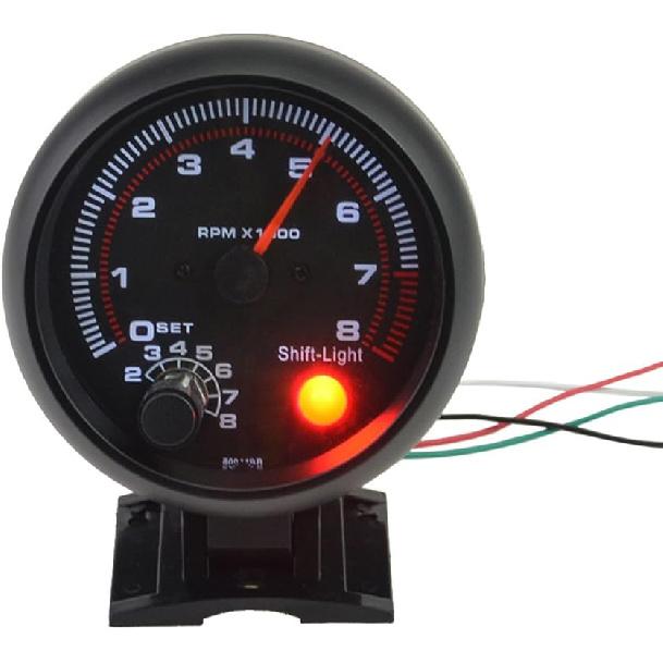 Carrfan- 3.75" Car Universal Black Tachometer Gauge White Inter Shift Light 0-8000 RPM, Only for 12V Petrol Vehicles