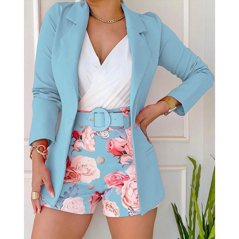 

Women Casual Fashion Set2023 New Casual Fashion Set Small Suit Set Women clothes Sky Blue M
