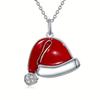 Exquisite Christmas Red/White Enamel Santa Hat Pendant Necklace with Shiny CZ Women Festival Accessories Trendy Jewelry