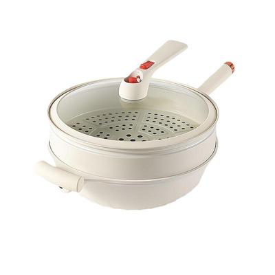Multifunkční nepřilnavý jílový wok s napařovacím košem, 12,6" keramická hlína Nepřilnavý mikrotlakový hrnec 2 v 1 s mikrotlakem a indukčním dnem