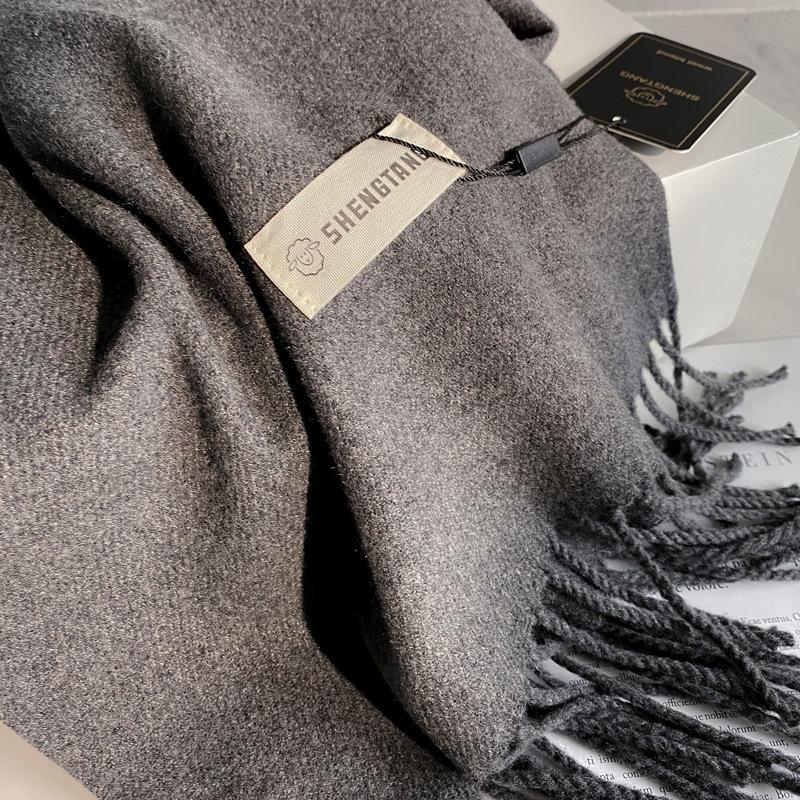 35*200Cm Wool Scarf Luxury Winter Outdoor Warm Women Solid Color Scarves Tassel Shawls Pashmina Lady Wrap Bufanda