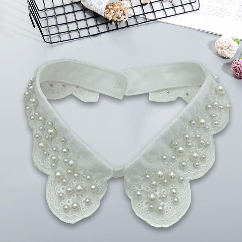 Pearl Fake Collar Shirt Women Detachable Collar Neckline Women False Collar Tie White Lapel Faux Col Women Clothes Accessories