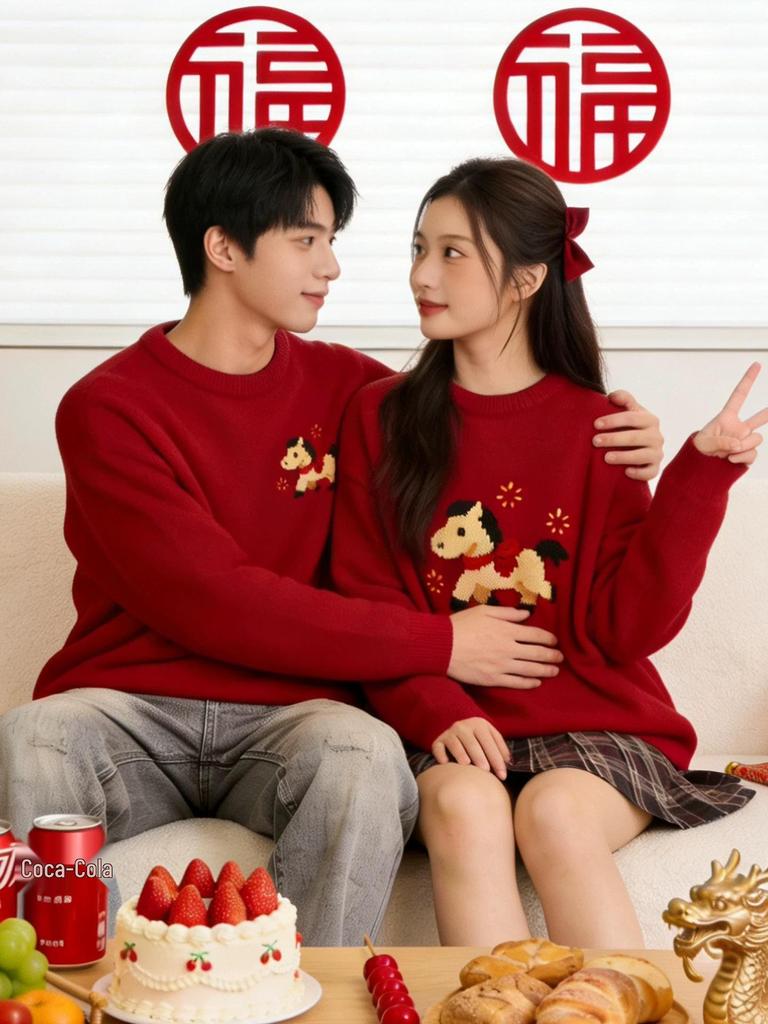 Zodiac Year Red Sweater: Stylish Couples' Knitwear for Autumn/Winter