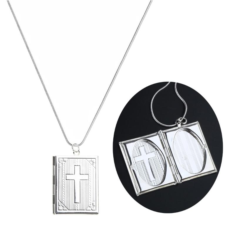 Bible Book Locket Charm Pendant for Jewelry Making Holy-Bible Pendant Cross Picture Box Frame Charm DIY Necklace Jewelry