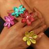 Retro Exaggerated Colored Pink Green Stereo Flowers Adjustable Opening Ring for Personality Creative Women Jewelry Gifts