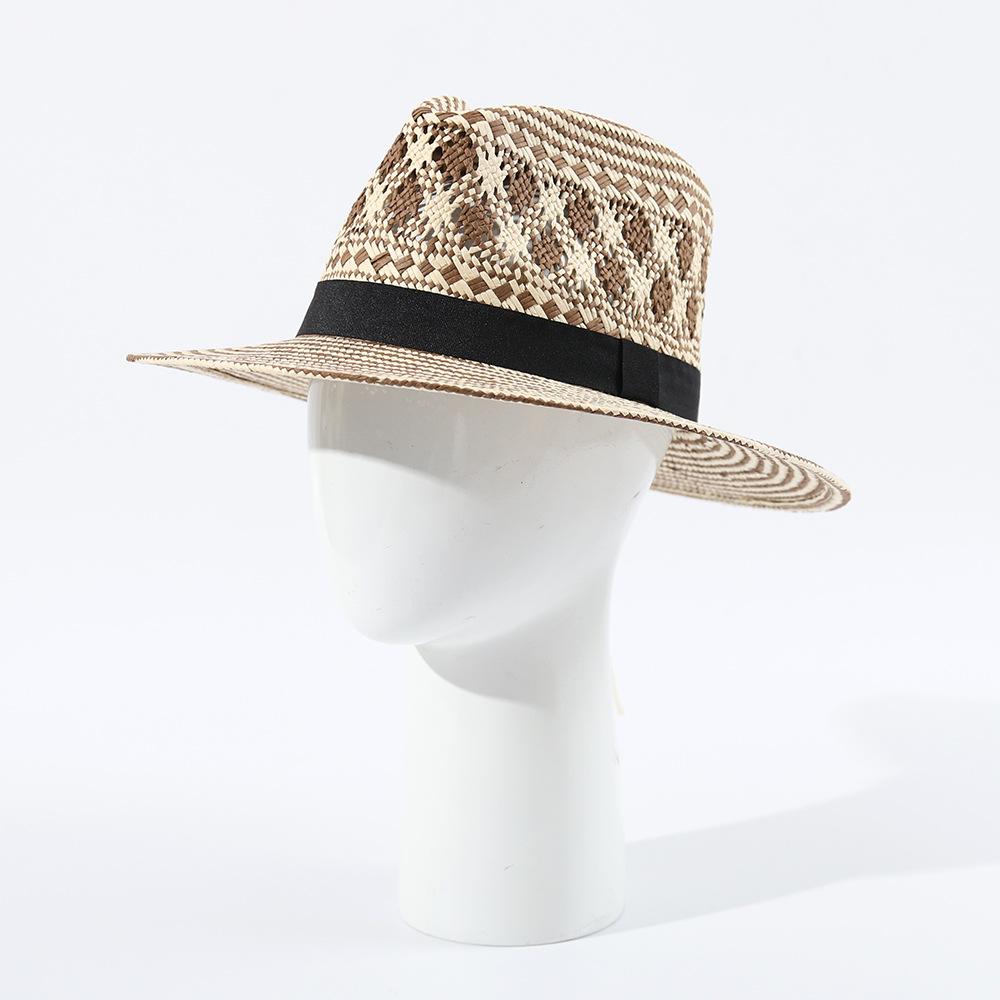 Spring Summer Fashion Striped Fedora for Women, Elegant Foldable Straw Sun Hat, Beach Vacation Accessory
