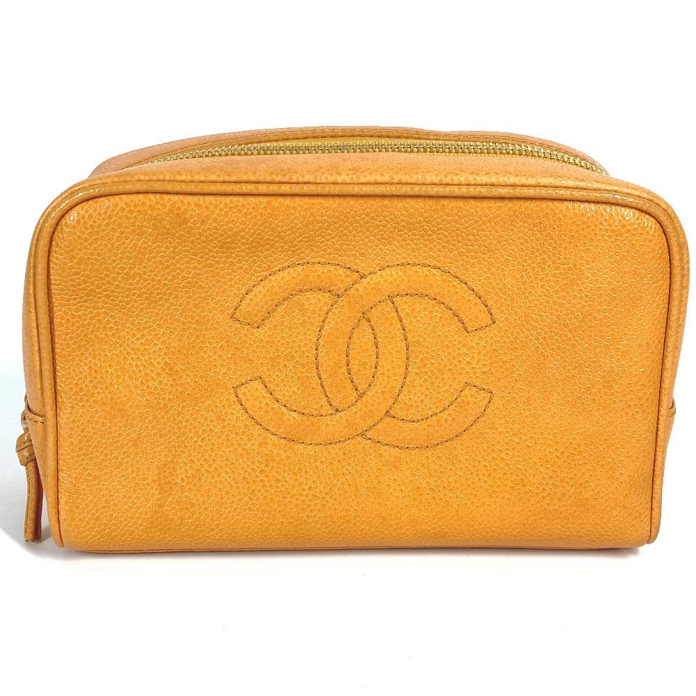 CHANEL vintage CC Clutch Bag bag Pouch Caviar Leather Yellow Based/Orange Based
