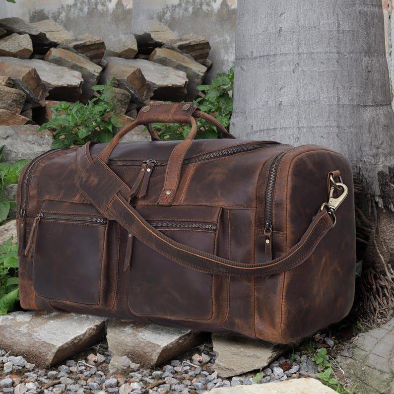 Handmade Leather Duffel Bag, Travel Luggage Duffel Gym Bag Weekender Overnight Bag for Men Leather Sports Duffle Gift Bag for Men