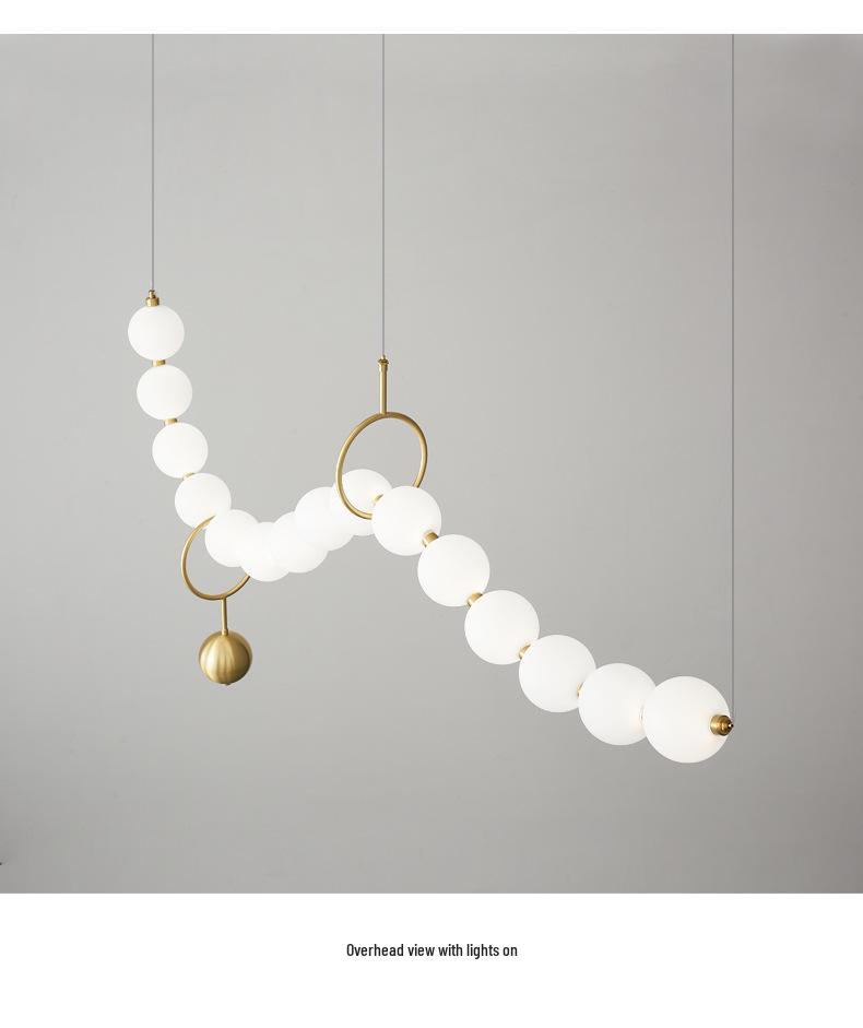 Nordic All-Copper Chandelier: French Pearl Necklace Design with Buddhist Beads and Acrylic for Dining and Living Rooms