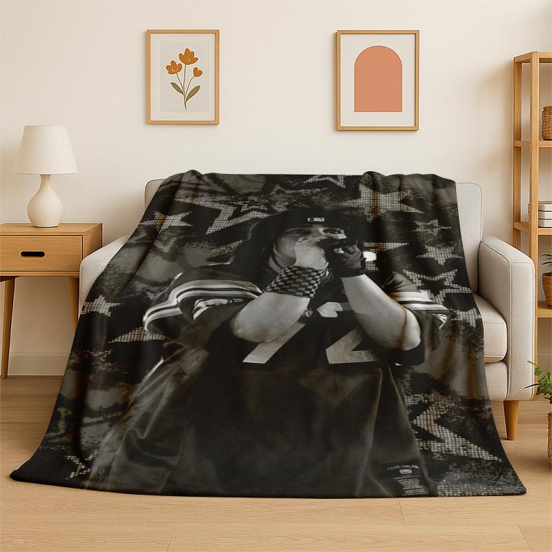 3D Billie Eilish Singer Star Flannel Blanket Soft Warm Throw Blanket for Bedroom Living Room Bed Travel Camping Picnic Gift 75x90cm