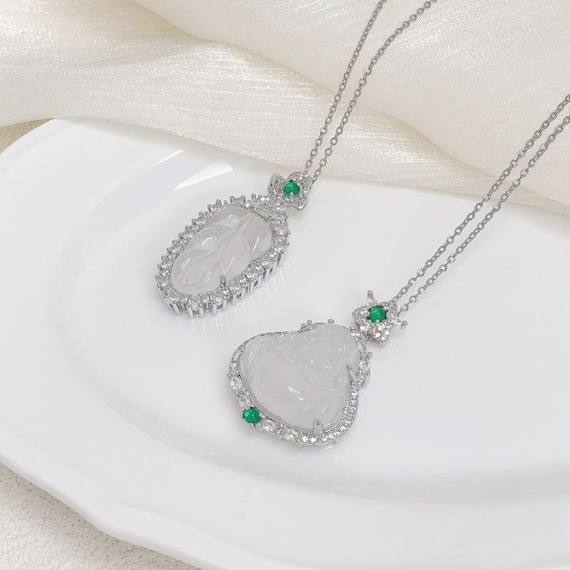 Lychee Frozen Imitation White Chalcedony String Bean Necklace Gourd Fulu Zircon Light Luxury Niche Buddha Gong Pendant Female