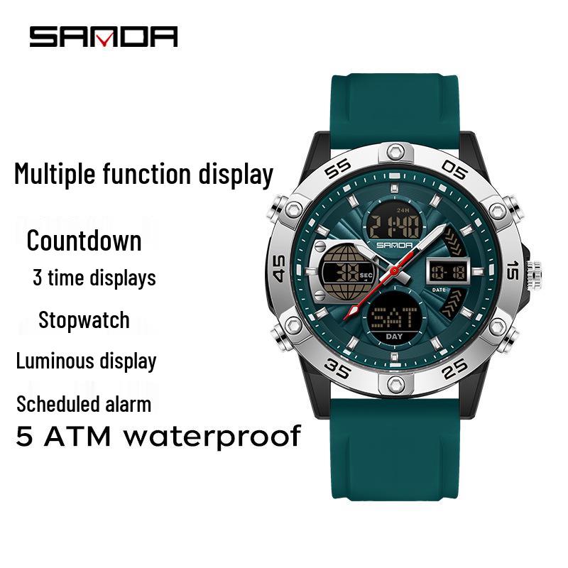 SANDA 3D Multifunction Sports Watch – 3 Time Zones, Waterproof, Student Wristwatch