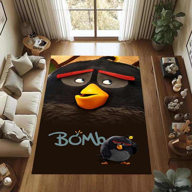 Various Styles of Angry Birds 2 Themed Printed Rugs for Soft Bedroom Floors, and Non-slip Welcome Mats for Home Laundry Rooms.
