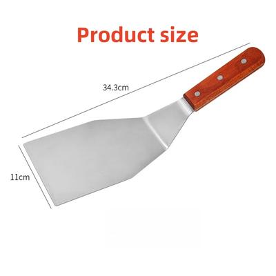 Nerezová obracečka na palačinky s dřevěnou rukojetí, špachtle na dorty, pizzu, steaky, litinové pánve, gril, domácí kuchyně, restaurace, kuchyňské náčiní