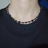 Blkox_Rocs_N Black Onyx and White Quartz Raw Stone Bead Necklace