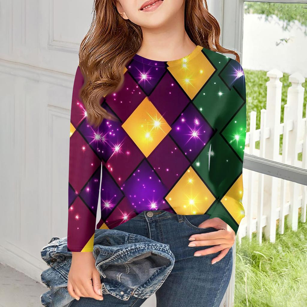 Dívčí trička s dlouhým rukávem Dětské podzimní topy Kulatý výstřih Potištěná základní trička