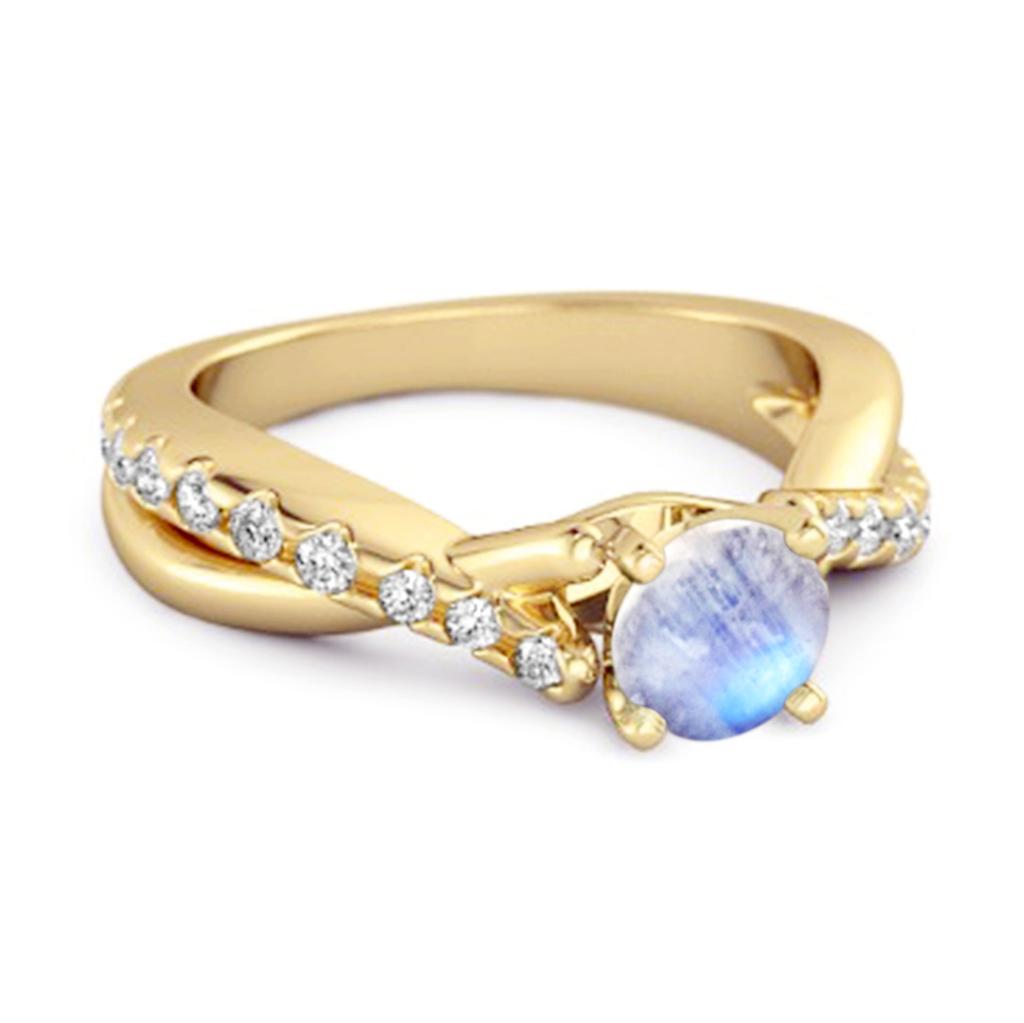 Moonstone Crisscross Stackable Ring - 925 Sterling Silver Gold Vermeil