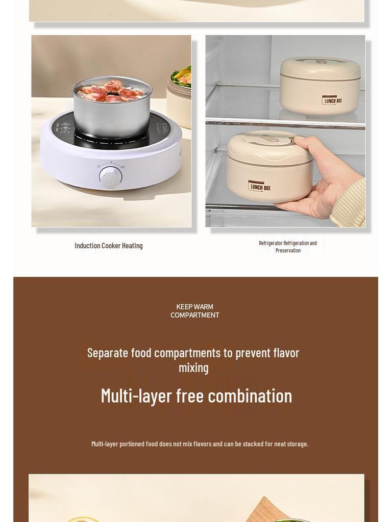 Large Capacity Multi-Layer Portable 316 Stainless Steel Microwaveable Insulated Lunch Box