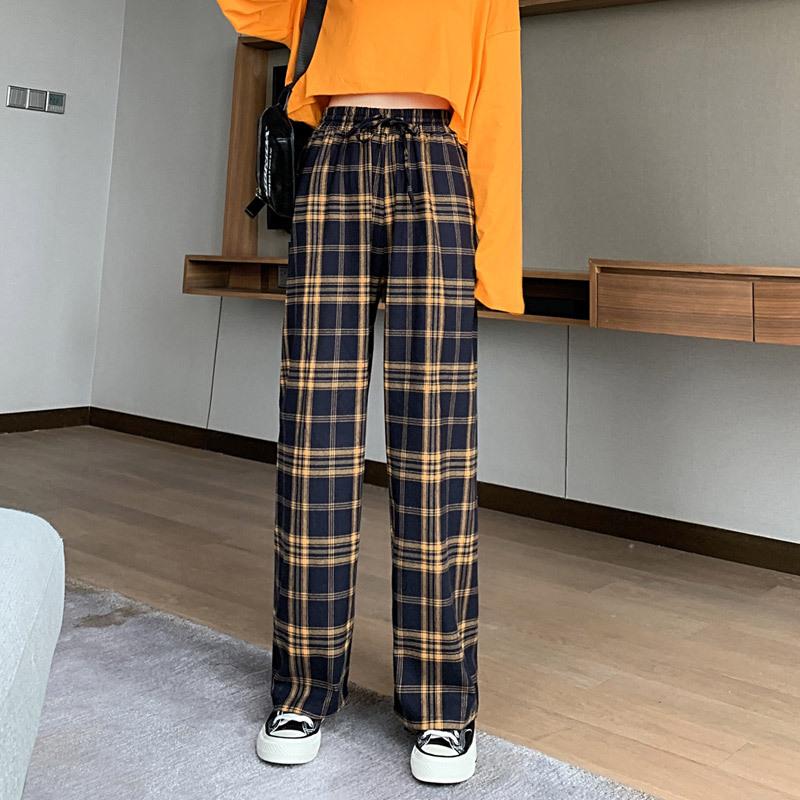 Black and White Plaid Wide-legged Pants Female Spring and Fall New Women's Pants High Waist Loose Casual Long Pants