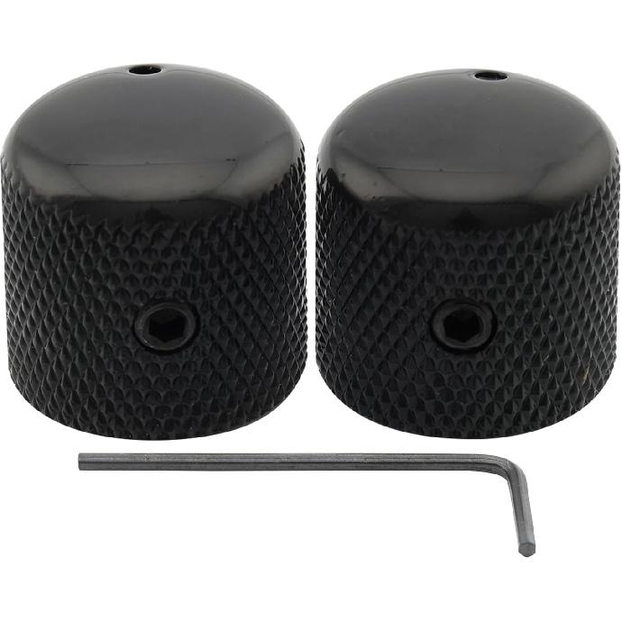 Musiclily Pro 1/4" Steel Fine Knurled Dome Knobs Universal Fitting Control Knobs with Set Screw and Indicator Dot for Electric Guitar or Bass, Black