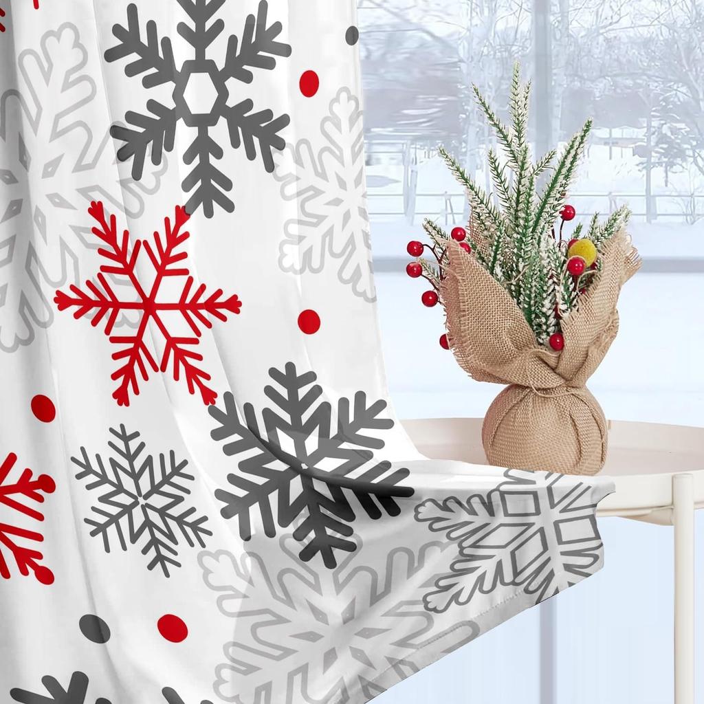 Christmas Curtains Living Room Snowflake Winter Xmas Snow Flake Drapes Holiday Semi Sheer Made Of Polyester Area Window Treatment