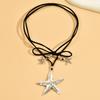 Bohemian Alloy Starfish Pendant Necklace, Fashionable Retro Exaggerated Personality Leather Collarbone Chain Necklace
